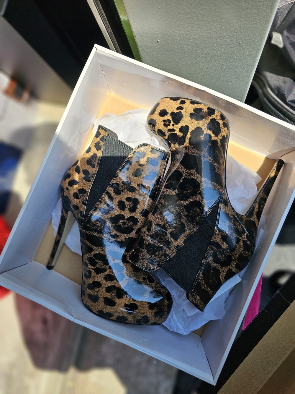 Leopard Print High Heel Ankle Boots - Brown